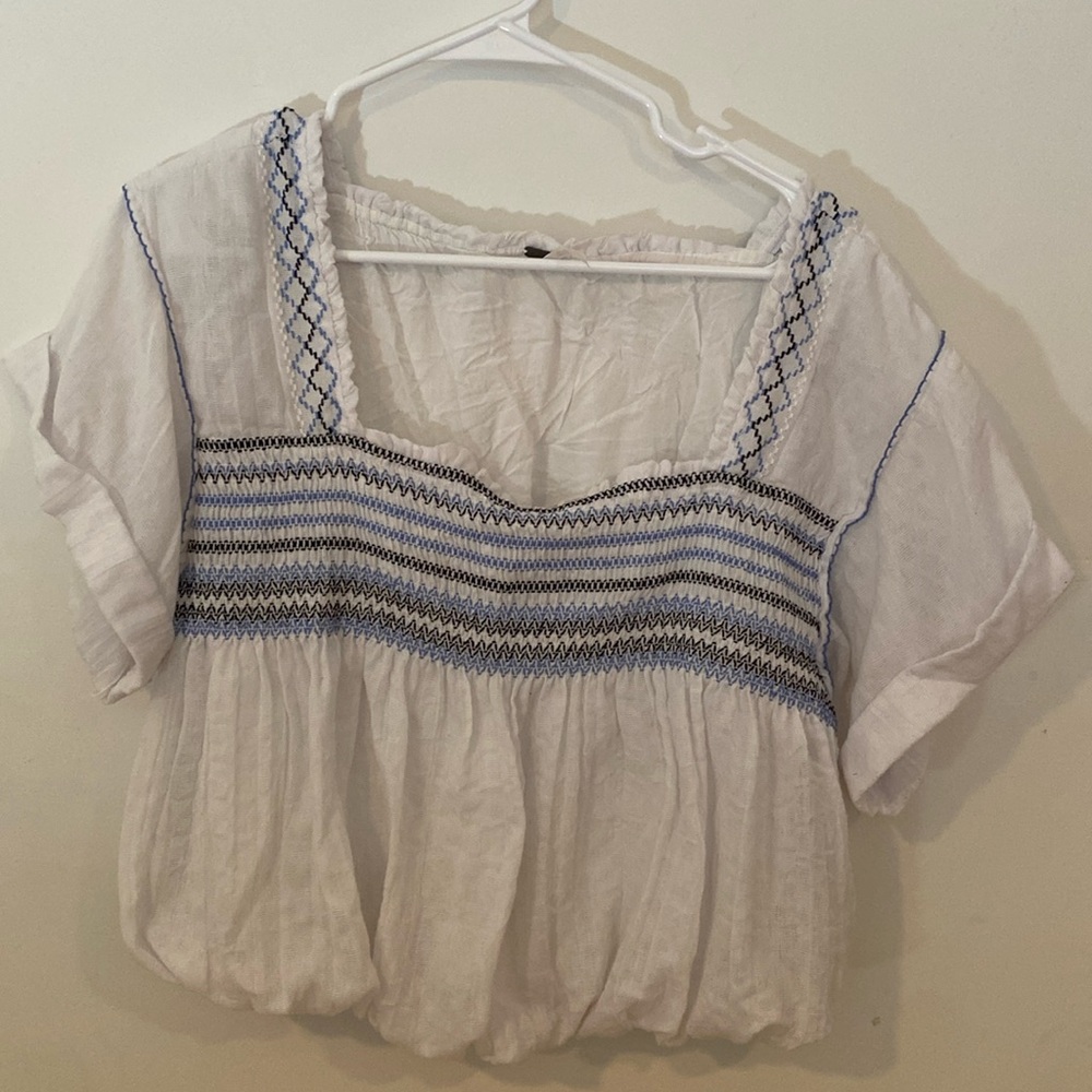 Free people white wandering skies, Boho blouse, medium